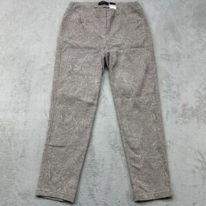 Robell Bella 09 Trousers Womens 10 Taupe Floral Jacquard Slim Leg Pull On Pants